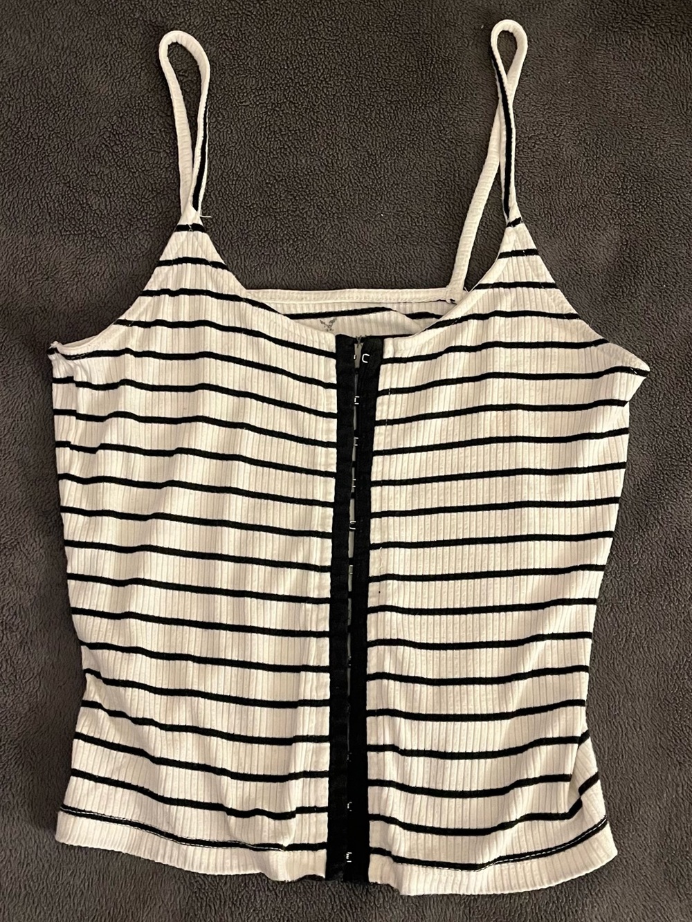 aerie White and Black Striped Hook-Front Ribbed Cami